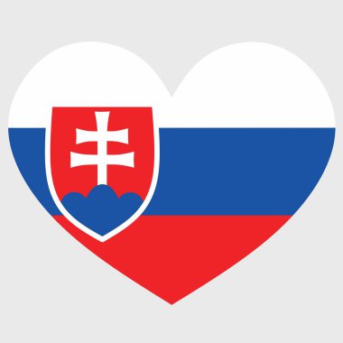 Slovakya bayrağının, arka planda izole edilmiş bir kalp şeklinde vektör illüstrasyonu.