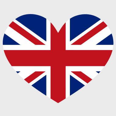 Birleşik Krallık ya da Birleşik Krallık bayrağının, arka planda izole edilmiş bir kalbi olan vektör illüstrasyonu.