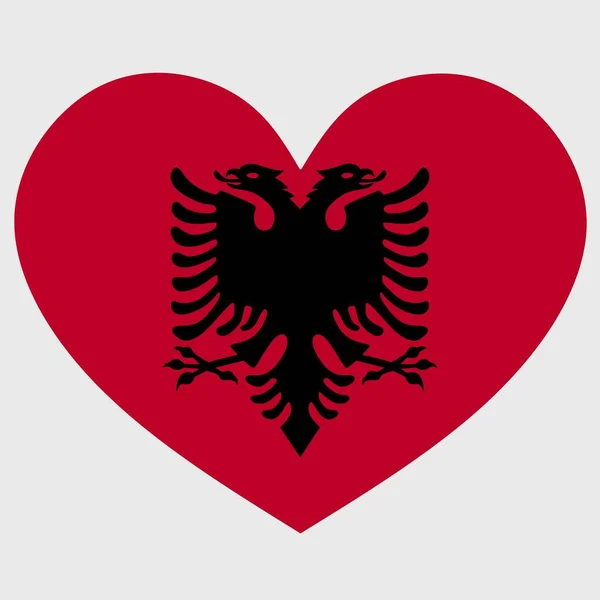 Vektor Illustration Albaniens Flagga Med Ett Hjärta Formad Isolerad Slät — Stock vektor