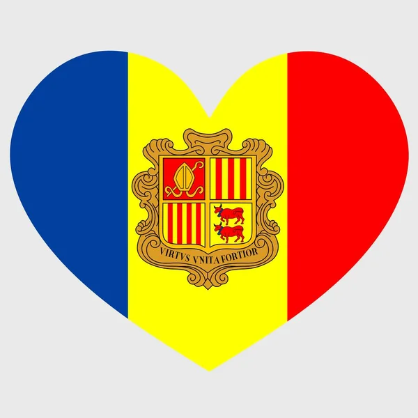 Vektor Illustration Andorra Flagga Med Ett Hjärta Formad Isolerad Slät — Stock vektor