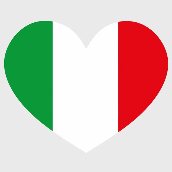 イタリアの国旗のベクトル図で ハート型は平地に孤立しています — ストックベクタ