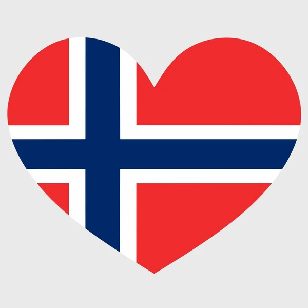Ilustracja Wektorowa Flagi Norwegii Odizolowanym Sercem Równym Tle — Wektor stockowy