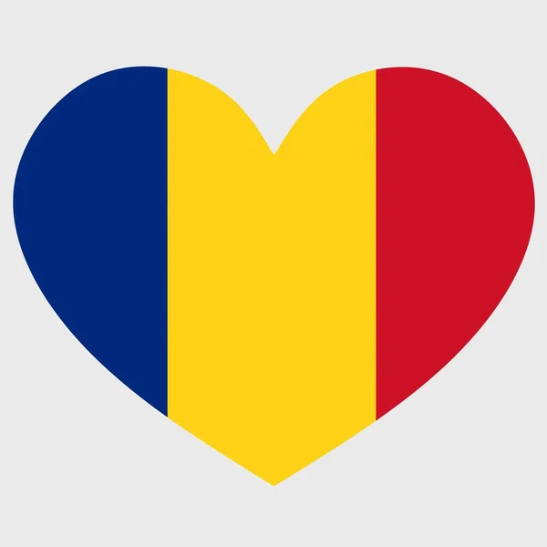 Romanya Bayrağının Sade Arka Planda Izole Edilmiş Kalp Şeklinde Temsili — Stok Vektör