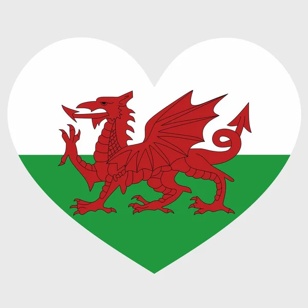 Vektor Illustration Wales Flagga Med Ett Hjärta Formad Isolerad Slät — Stock vektor