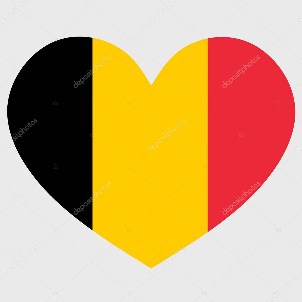 Vector illustration of the Belgium flag with a heart shaped isolated on plain background.
