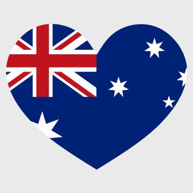 Arkaplanda izole edilmiş bir kalple Avustralya bayrağının vektör çizimi.