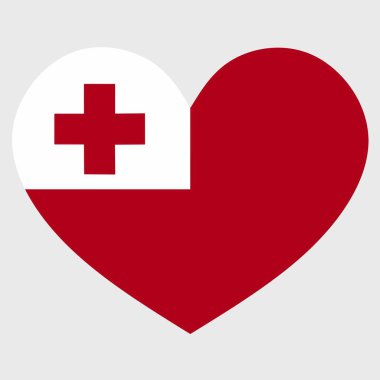 Tonga bayrağının, arka planda izole edilmiş bir kalp şeklinde vektör illüstrasyonu.