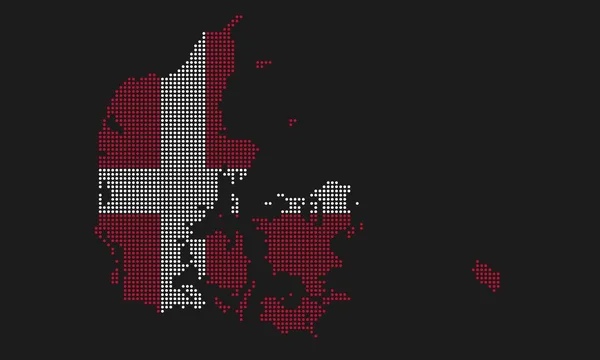デンマークはモザイクドットスタイルでグランジテクスチャとマップフラグを点線 インフォグラフィックのためのハーフトーン効果を持つ国の地図の抽象的なピクセルベクトルイラスト — ストックベクタ