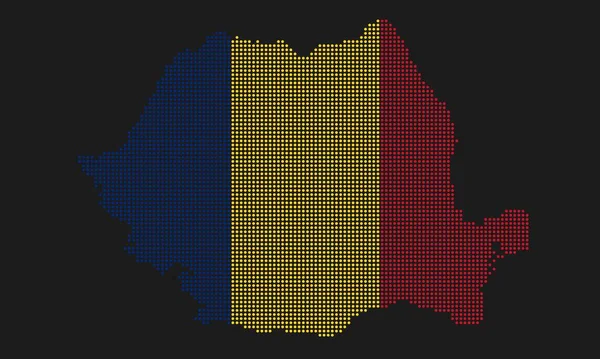 Bandiera Mappa Punteggiata Romania Con Grunge Texture Stile Dot Mosaico — Vettoriale Stock