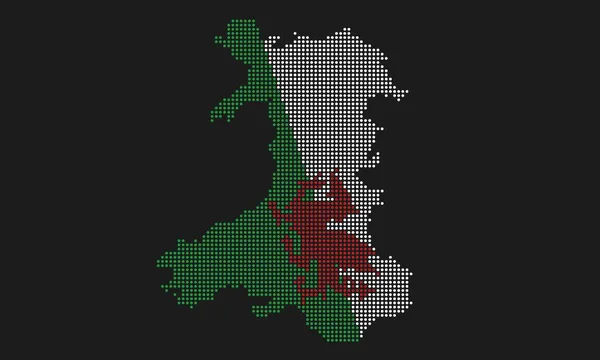 Wales Pontozott Térkép Zászló Grunge Textúra Mozaik Pont Stílusban Absztrakt — Stock Vector