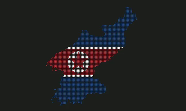 Noord Korea Gestippelde Kaart Vlag Met Grunge Textuur Mozaïek Dot — Stockvector