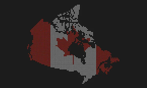 加拿大用马赛克圆点风格的灰白色纹理点缀了地图旗 具有半色调效果的信息图形国家图的像素矢量抽象图解 — 图库矢量图片