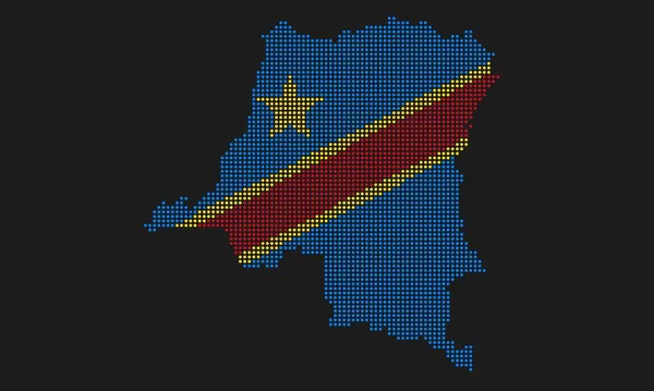 Bandera Mapa Punteada República Democrática Del Congo Con Textura Grunge — Archivo Imágenes Vectoriales
