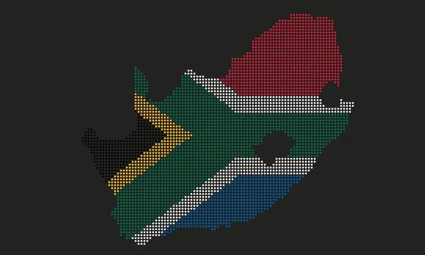 Güney Afrika Mozaik Nokta Tarzında Grunge Dokusuyla Benekli Harita Bayrağı — Stok Vektör