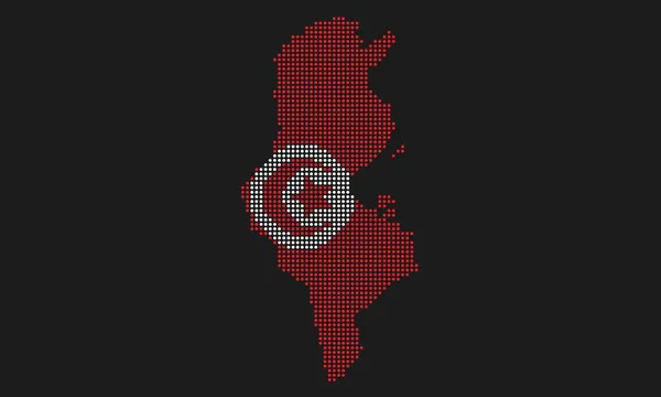 チュニジアはモザイクドットスタイルでグランジテクスチャとマップフラグを点在させました インフォグラフィックのためのハーフトーン効果を持つ国の地図の抽象的なピクセルベクトルイラスト — ストックベクタ