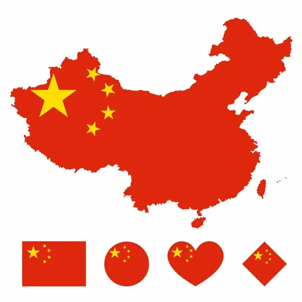 中国的矢量绘制地图旗帜 旗帜设置在白色背景上孤立 收集具有正方形 心形和矩形形状的国旗图标 — 图库矢量图片