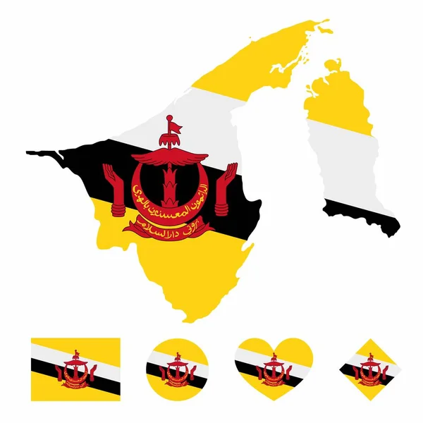 Beyaz Zemin Üzerinde Bayrak Bulunan Brunei Harita Taşıyıcısı Kare Daire — Stok Vektör