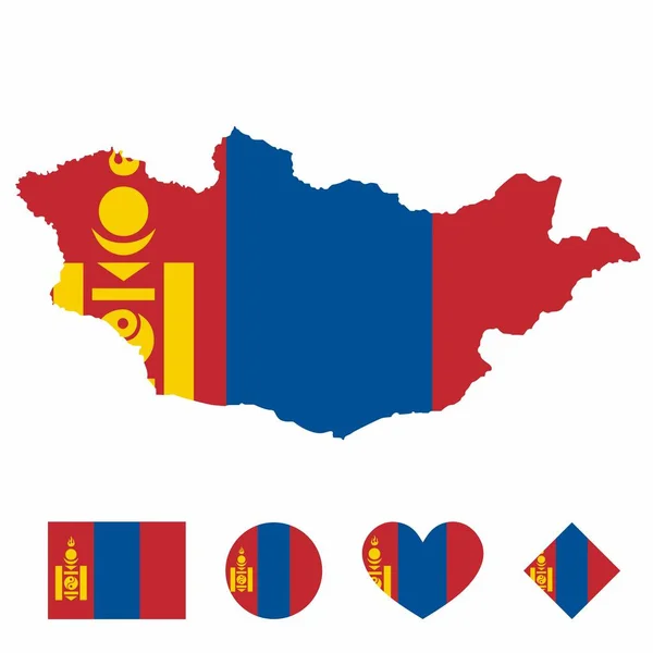 Wektor Flagi Mapy Mongolii Flagą Odizolowaną Białym Tle Kolekcja Ikon — Wektor stockowy