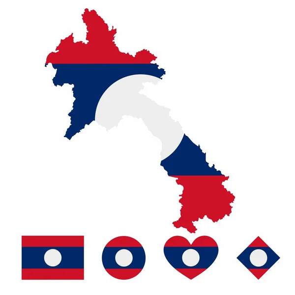 Vektor Laos Karta Flagga Med Flagga Som Isolerats Vit Bakgrund — Stock vektor