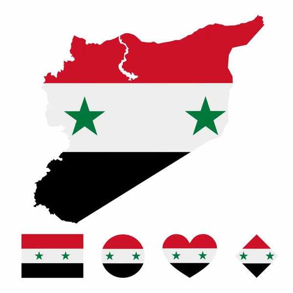 Wektor Syryjskiej Flagi Mapy Flagą Odizolowaną Białym Tle Kolekcja Ikon — Wektor stockowy