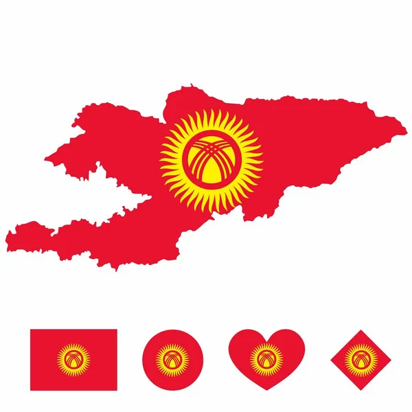 Wektor Flagi Mapy Kirgistanu Flagą Odizolowaną Białym Tle Kolekcja Ikon — Wektor stockowy