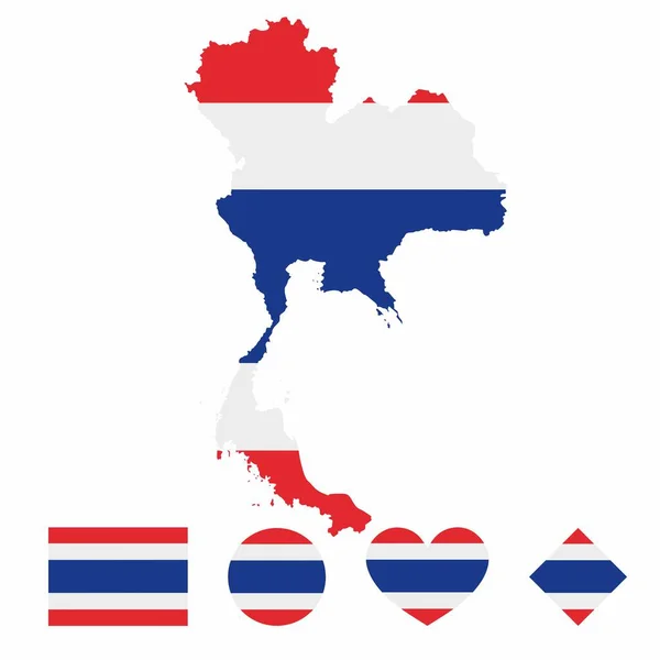 Vector Thailand Térkép Zászló Készlet Elszigetelt Fehér Háttér Zászlóikonok Gyűjteménye — Stock Vector
