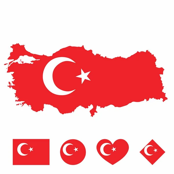 白い背景に隔離されたフラグセットを持つトルコの地図フラグのベクトル 正方形 ハート 長方形の図形を持つ旗のアイコンのコレクション — ストックベクタ