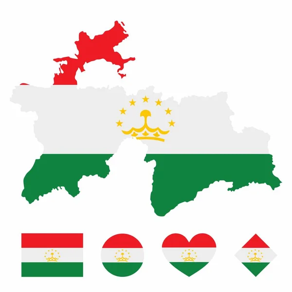 Vector Tayikistán Mapa Bandera Con Conjunto Bandera Aislado Sobre Fondo Gráficos vectoriales