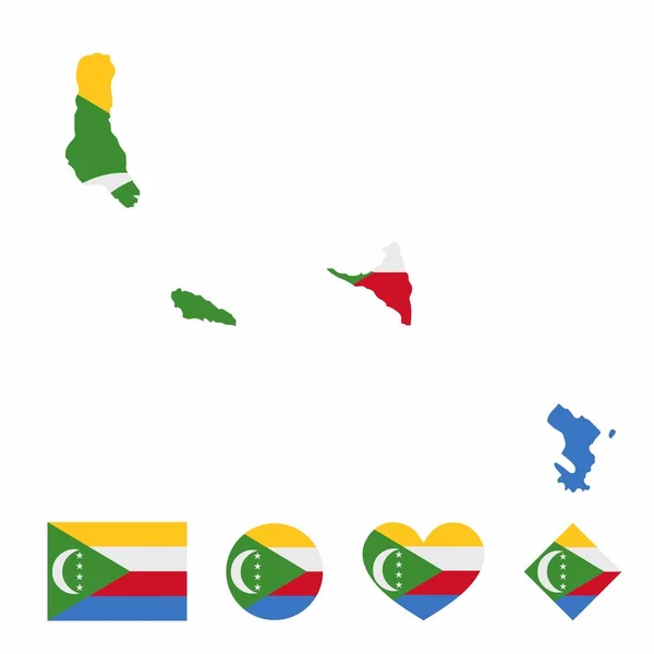 Vector Comoras Mapa Bandera Con Conjunto Bandera Aislado Sobre Fondo — Archivo Imágenes Vectoriales