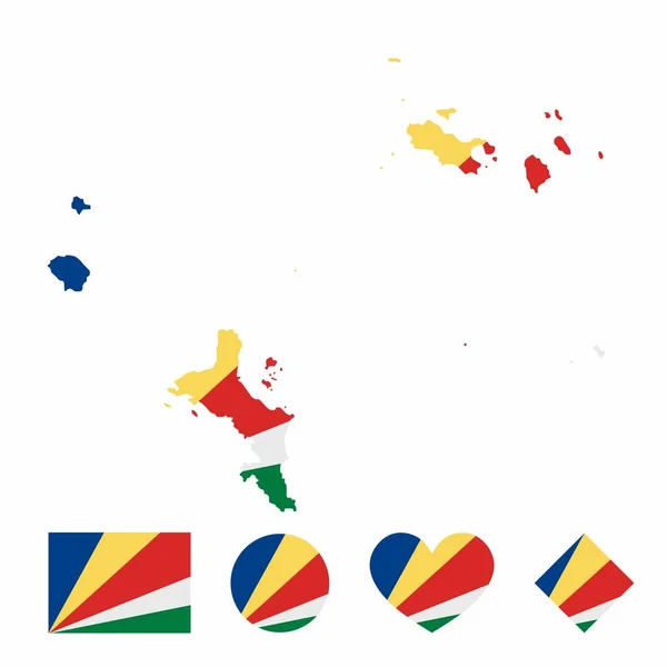 Векторний Прапор Сейшельських Островів Набором Прапорів Ізольовано Білому Тлі Збірка — стоковий вектор