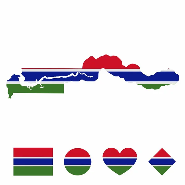 Vector Gambia Map Flag Flag Set Isolated White Background Zászlóikonok — Stock Vector