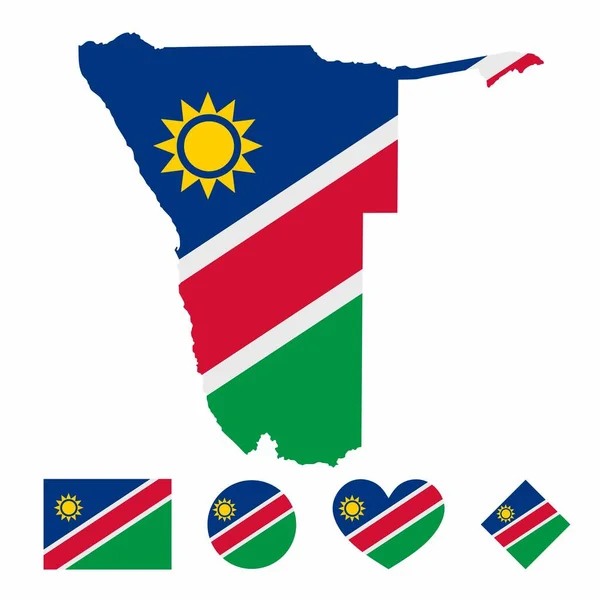 Vector Namibia Map Flag Mit Flagge Auf Weißem Hintergrund Sammlung — Stockvektor