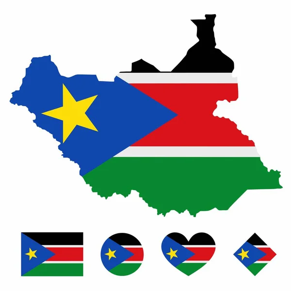 Vektor Mapy Jižního Súdánu Vlajkou Nastavenou Izolovaně Bílém Pozadí Kolekce — Stockový vektor