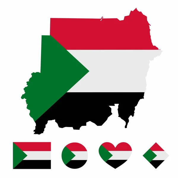 Vetor Bandeira Mapa Sudão Com Bandeira Isolada Sobre Fundo Branco — Vetor de Stock