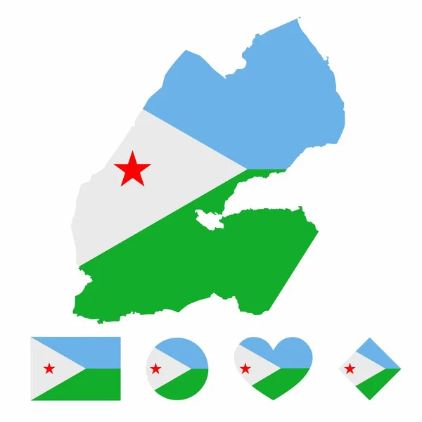 Vector Bandera Del Mapa Djibouti Con Conjunto Bandera Aislado Sobre Vector de stock