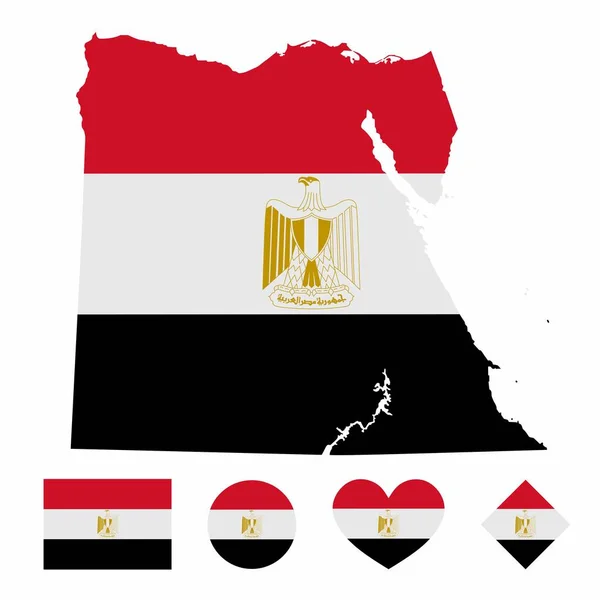 Vector Egipto Mapa Bandera Con Conjunto Bandera Aislado Sobre Fondo Vector de stock