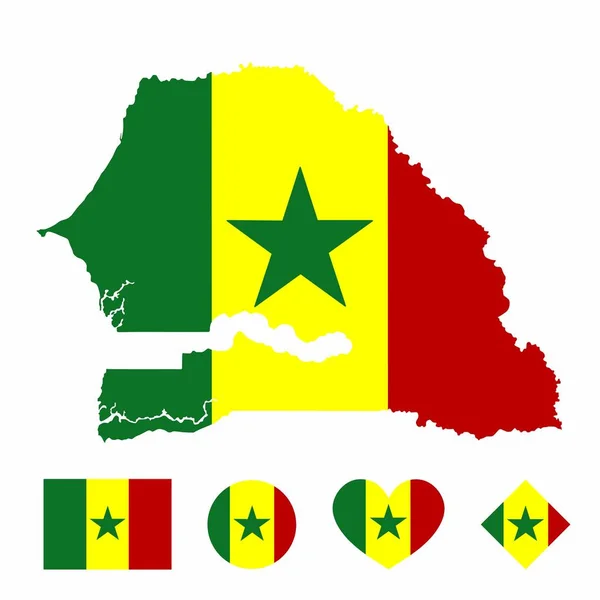 Vetor Bandeira Mapa Senegal Com Bandeira Isolada Sobre Fundo Branco Vetor De Stock