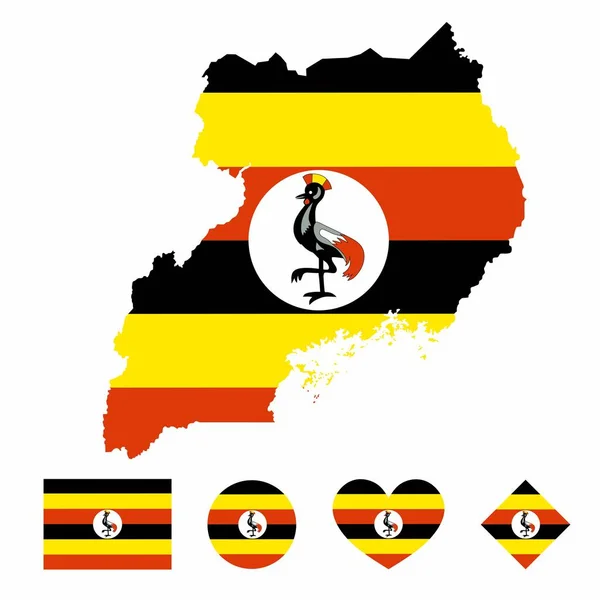 Vector Uganda Mapa Bandera Con Conjunto Bandera Aislado Sobre Fondo Ilustraciones de stock libres de derechos