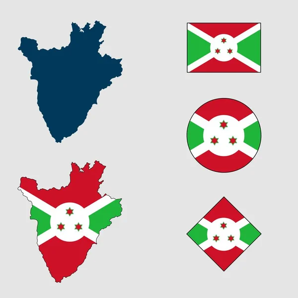 Vettore Del Burundi Sagoma Contorno Paese Con Bandiera Set Isolato — Vettoriale Stock