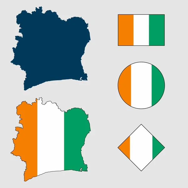 Vecteur Silhouette Pays Côte Ivoire Avec Drapeau Isolé Sur Fond — Image vectorielle