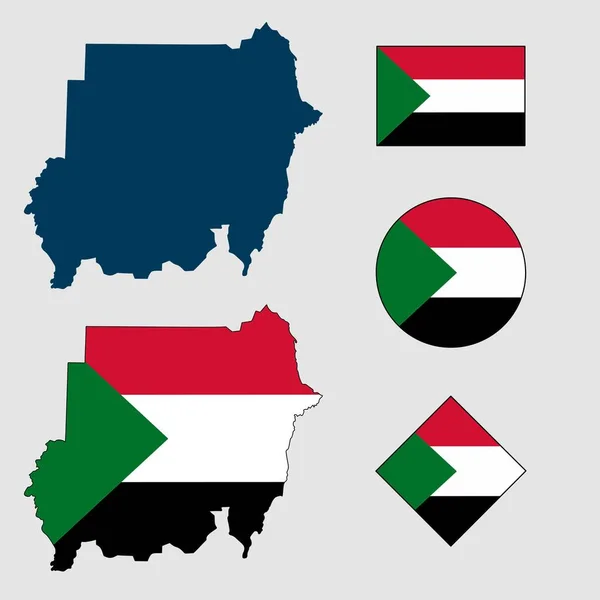 Vetor Sudão País Delinear Silhueta Com Bandeira Definida Isolado Fundo — Vetor de Stock