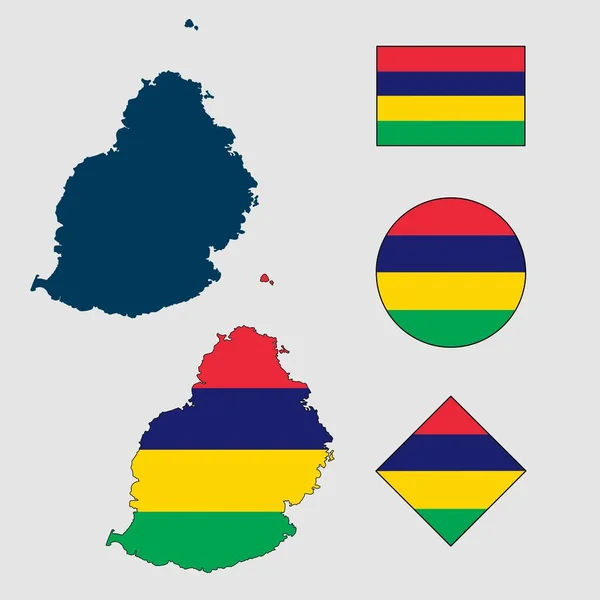 Вектор Країни Маврикій Окреслює Силует Встановленим Прапором Ізольовано Білому Тлі — стоковий вектор
