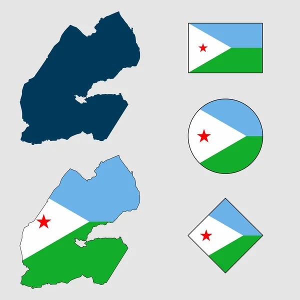 Vector Silueta Del Esquema Del País Djibouti Con Sistema Bandera Vectores de stock libres de derechos