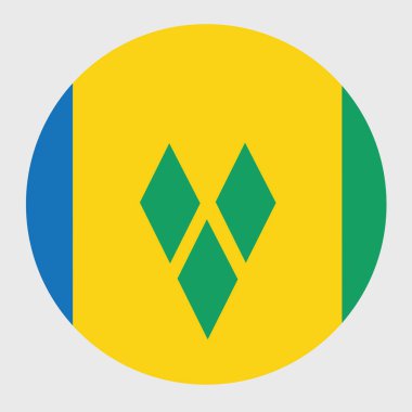 Saint Vincent ve Grenadines bayrağı şeklinde düz merminin vektör çizimi. Resmi ulusal bayrak düğme simgesi şeklinde.