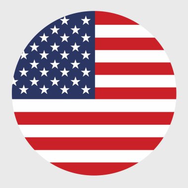 Amerika Birleşik Devletleri bayrağının düz yuvarlak şeklinin vektör çizimi. Resmi ulusal bayrak düğme simgesi şeklinde.