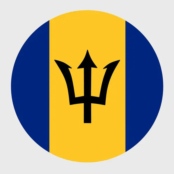 Düz Yuvarlak Barbados Bayrağının Vektör Çizimi Resmi Ulusal Bayrak Düğme — Stok Vektör