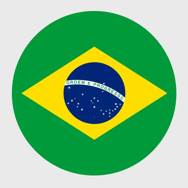 ブラジル国旗のフラットラウンドのベクトルイラスト ボタンアイコンの公式国旗 — ストックベクタ