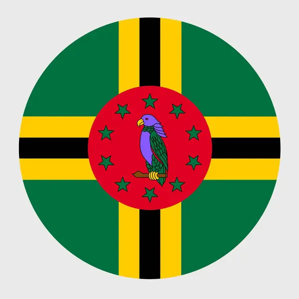 Vektorové Znázornění Plochého Kulatého Tvaru Vlajky Dominiky Oficiální Národní Vlajka — Stockový vektor