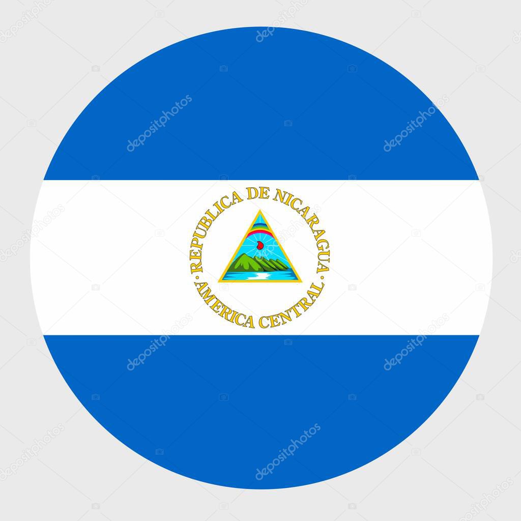 Vector illustration of flat round shaped of Nicaragua flag. Official national flag in button icon shaped.