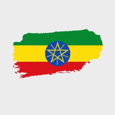 Grunge desenli Etiyopya bayrağı. Grunge efekti ve suluboya vuruşuyla boyanmış bayrağın vektör çizimi. Bağımsızlık Gününüz kutlu olsun..